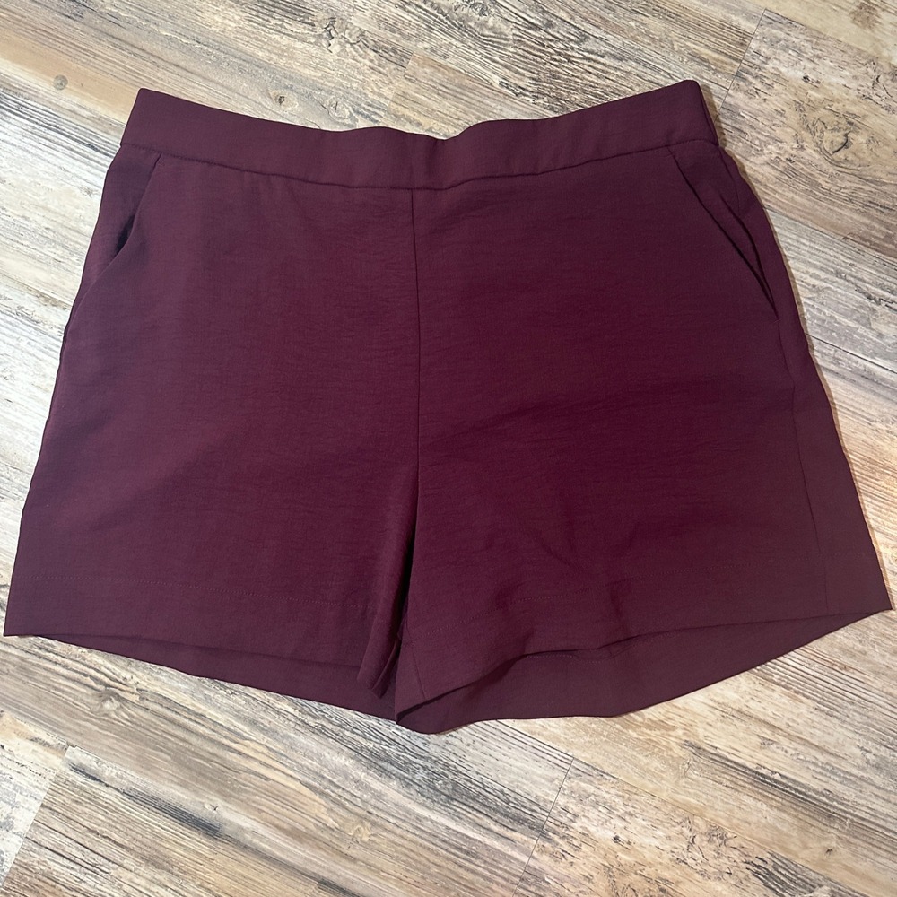 Nine West Burgundy Wine Pull On Shorts Womens XXL Elastic Waist Pockets Casual